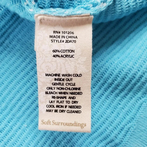 Soft Surroundings Corcovado Zip Sweater Womens Medium Blue White Ribbed Long - Picture 5 of 16